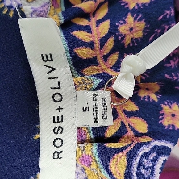 Rose&Olive Pink and Blue Vibrant Tropical Floral Top With Tassels Size S NWT - Picture 9 of 13